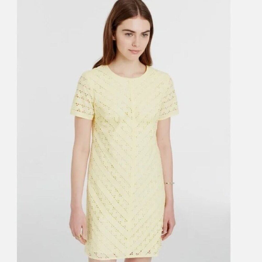 Ann Taylor Light Yellow Eyelet Short Sleeve Dress